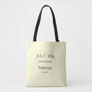 Tote Bag mr & mrs nom année de mariage couple simple jaune