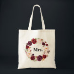 Tote Bag MRS. mariée floral bordeaux<br><div class="desc">dessin floral et texte</div>