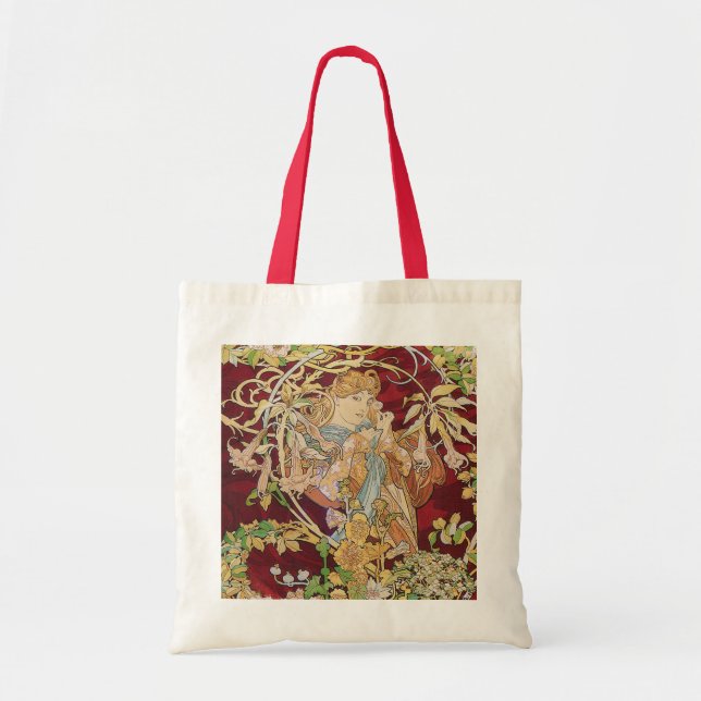 Tote Bag Mucha Art Nouveau : Une Femme Daisée (Devant)