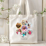 Tote Bag Multi Photo Collage Modern Personalized Name<br><div class="desc">Multi Photo Collage Modern Personalized Name Tote Bags features a photo collage of your favorite photos in a hexagon shape. Personalized with your name in modern black script. Perfect for birthday, Christmas, Mother's Day, Grandparents, sister, best friend and more. PHOTO TIP: center your photos before uploading to Zazzle. Designed by...</div>