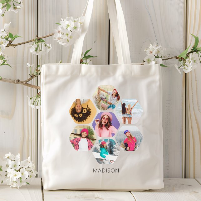 Tote Bag Multi Photo Collage Modern Personalized Name (Créateur téléchargé)