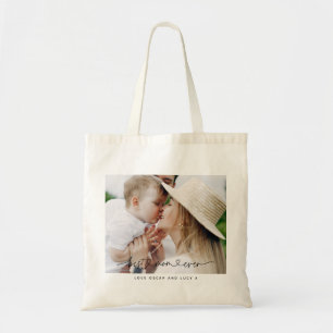 Tote Bag Multi photo modern script typography best mom