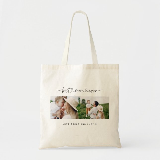 Tote Bag Multi photo moderne typographie script meilleur ma (Devant)
