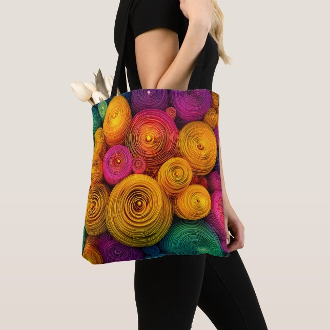 Tote Bag Multicolored concentric circles abstract texture (De près)