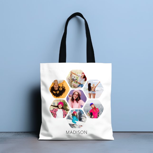 Tote Bag Multiphoto Collage moderne Nom personnalisé (Créateur téléchargé)