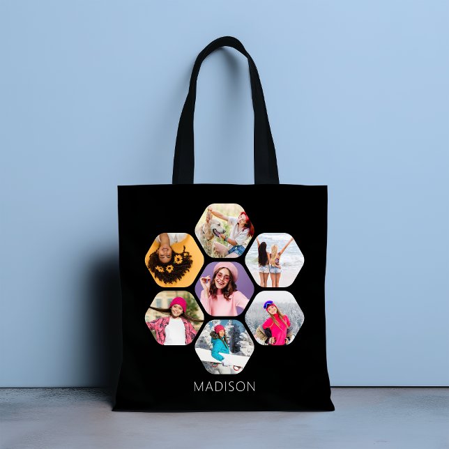 Tote Bag Multiphoto Collage moderne Nom personnalisé (Créateur téléchargé)