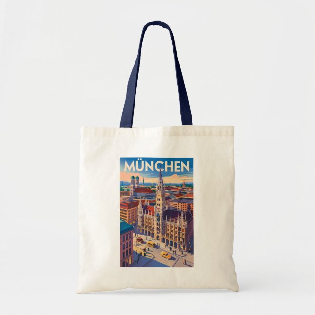 Tote Bag Munich Germany Illustration Travel Art Vintage (Devant)