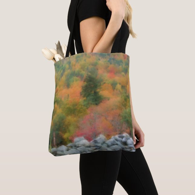 Tote Bag Mur de pierre de feuillage d'automne Art de la nat (De près)