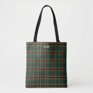 Tote Bag Murphy Clan Tartan Vert foncé Monogramme de plaid