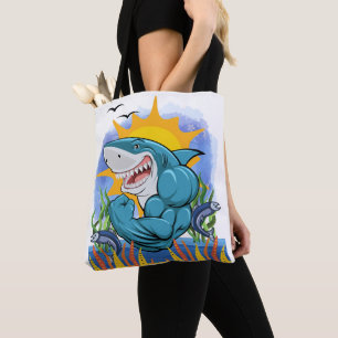 Tote Bag Muscles Flexés de requins Vie de mer et soleil