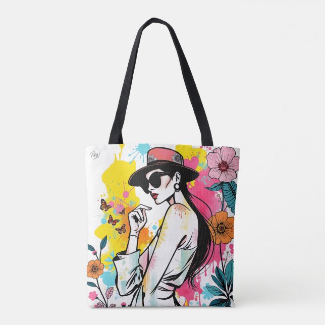 Tote Bag Muse en fleurs : Art graffiti Riso recto-verso (Dos)