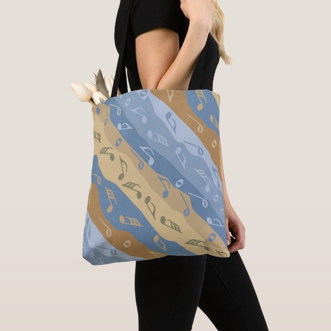 Tote Bag Music Note Stripes Brown And Blue (De près)