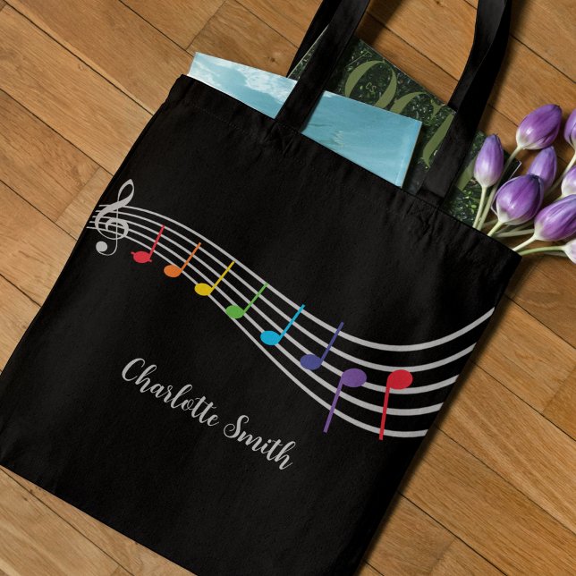 Tote Bag Music Teacher Nom personnalisé Notes musicales (Créateur téléchargé)