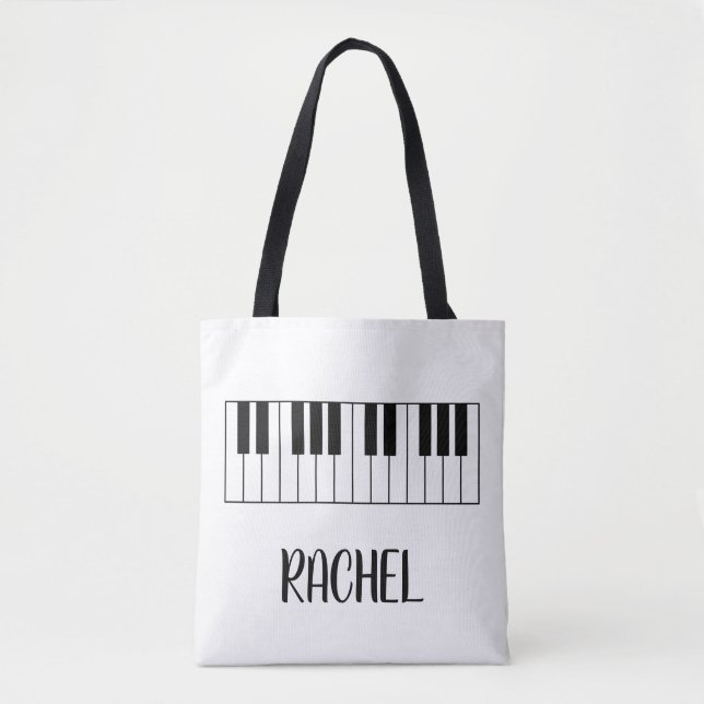 Tote Bag Music Teacher Piano Keyboard Personalized Name (Devant)