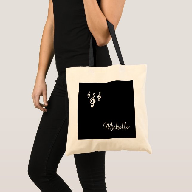 Tote Bag Musical Treble Clef Cute Black White Typographie (Devant (produit))