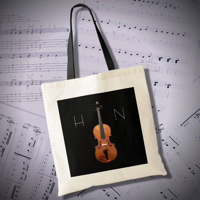 Tote Bag Musique classique violon Monogramme noir (Créateur téléchargé)