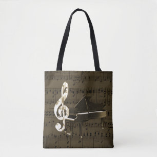 Tote Bag Musique de feuille de bronze de clef triple de