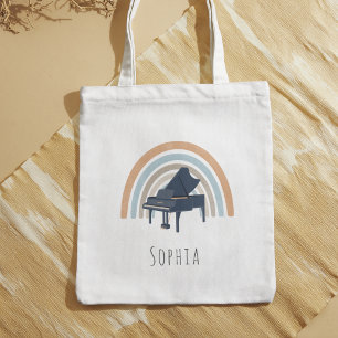 Tote Bag Musique de piano arc-en-ciel Boho Nom personnalisé