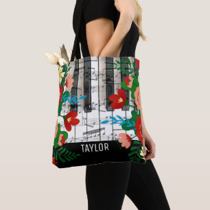 Tote Bag musique florale boho nom personnalisé