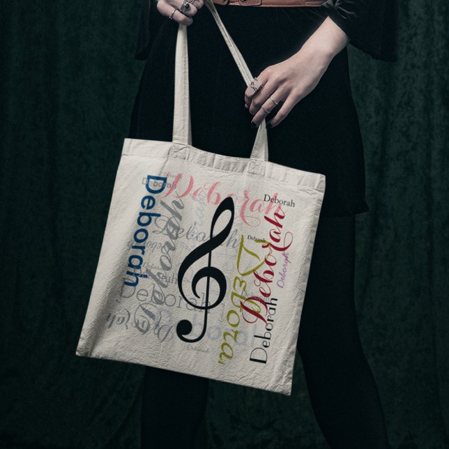 Tote Bag Musique g-clef note avec nom de couleur (Créateur téléchargé)