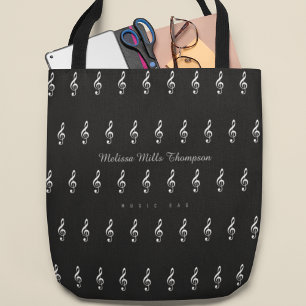 Tote Bag musique noir fourre-tout avec nom