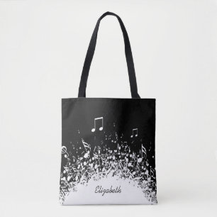 Tote Bag musique nom personnalisé noir blanc