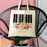 Tote Bag musique piano aquarelle fleurs<br><div class="desc">musique piano floral personnalisable sac de nom</div>