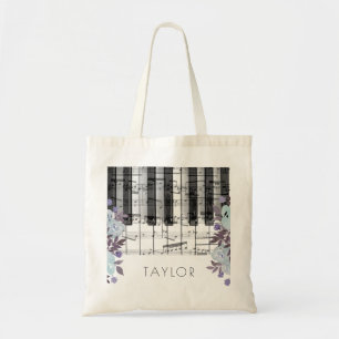 Tote Bag musique piano bleu nom floral