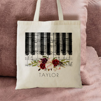 Tote Bag musique piano bourgogne nom floral