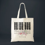 Tote Bag musique piano fleur sauvage nom floral<br><div class="desc">musique piano floral personnalisable sac de nom</div>