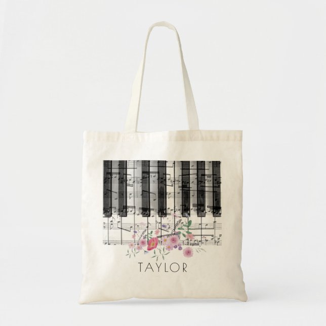 Tote Bag musique piano fleur sauvage nom floral (Devant)
