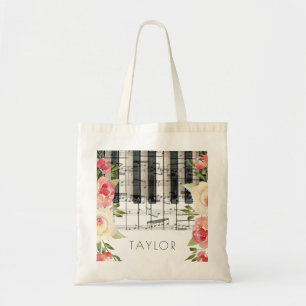 Tote Bag musique piano fleurs déco