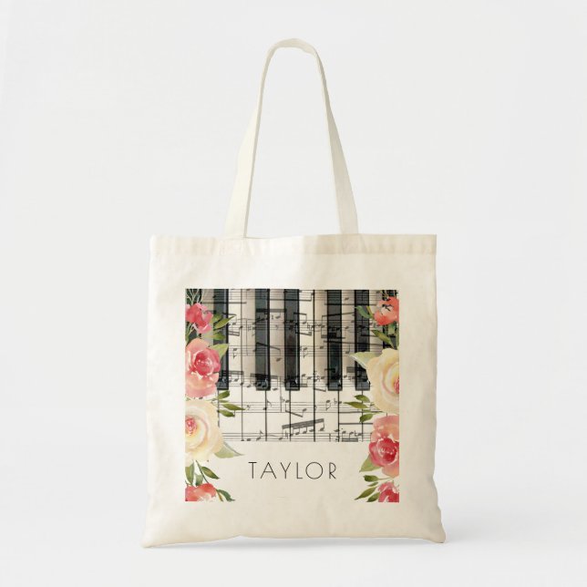 Tote Bag musique piano fleurs déco (Devant)