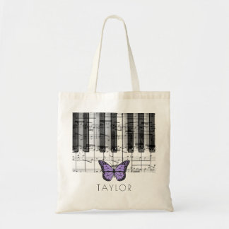 Tote Bag musique piano lavande nom papillon