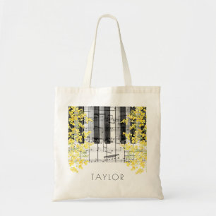 Tote Bag musique piano mimosa fleurs nom