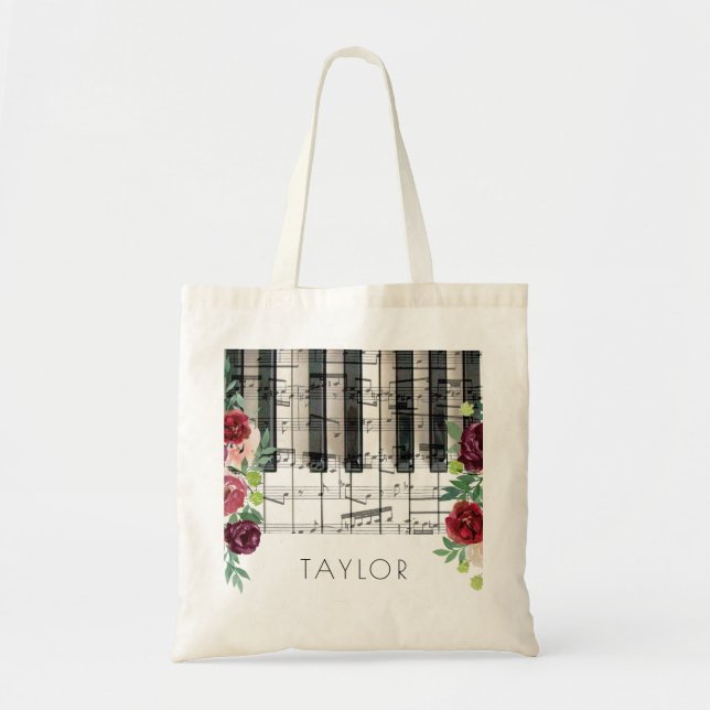 Tote Bag musique piano nom floral (Devant)