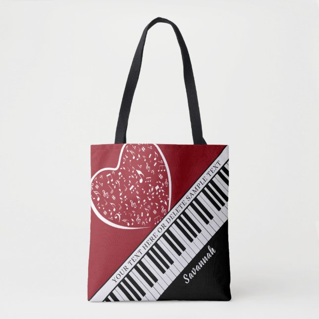 Tote Bag Musique Piano Personnalisée Amour Nom du coeur Noi (Devant)