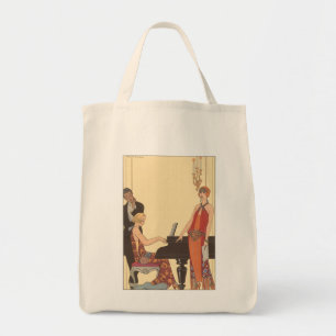 Tote Bag Musique Vintage, Art Déco Pianiste Musicien Chante