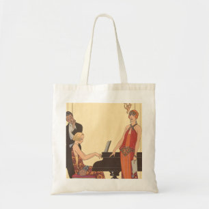 Tote Bag Musique Vintage, Art Déco Pianiste Musicien Chante