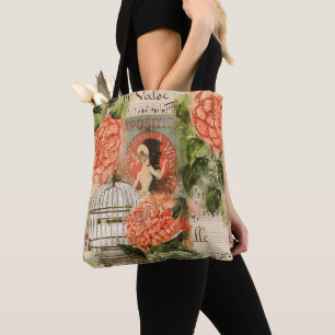 Tote Bag Musique vintage et collage floral