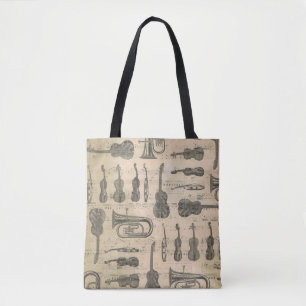 Tote Bag Musique vintage Note Motif Violon de guitare Tuba