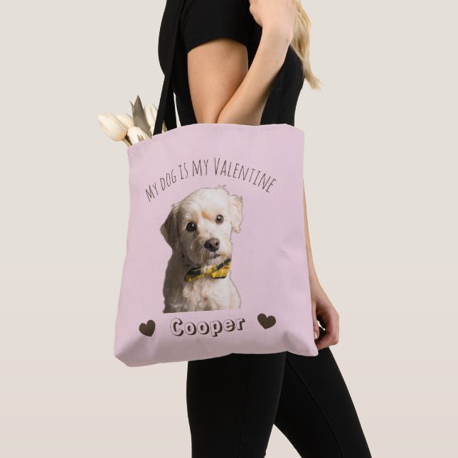 Tote Bag My Dog Is My Valentine – Personalized Pet  (De près)