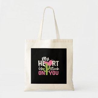 Tote Bag My Heart Is Stuck On You Cactus Heartfelt Design 