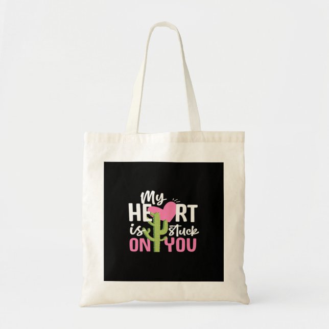 Tote Bag My Heart Is Stuck On You Cactus Heartfelt Design  (Devant)