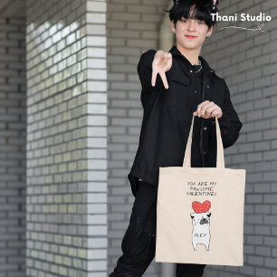 Tote Bag My Pawsome Valentine mignonne Carlin & Coeur Rouge
