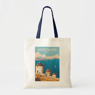 Tote Bag Mykonos Grèce Illustration Art de Voyage Vintage