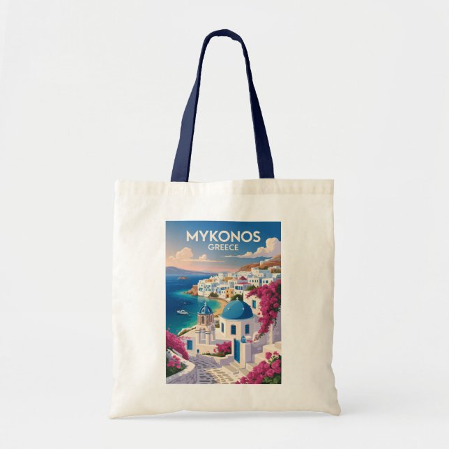 Tote Bag Mykonos Greece Coast Travel Art Vintage (Devant)