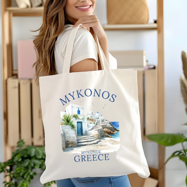 Tote Bag Mykonos in Watercolor Bliss (Créateur téléchargé)