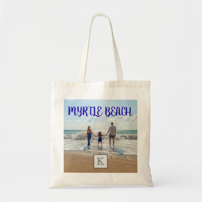 Tote Bag Myrtle Beach Souvenir Sable Surf Famille Monogramm (Devant)