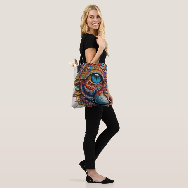 Tote Bag Mystic Boho Feline Mandala (Sur le modèle)